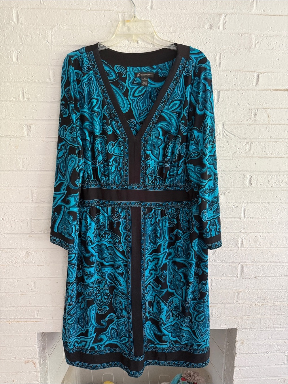 Black & Teal Paisley V-Neck Women's Dress